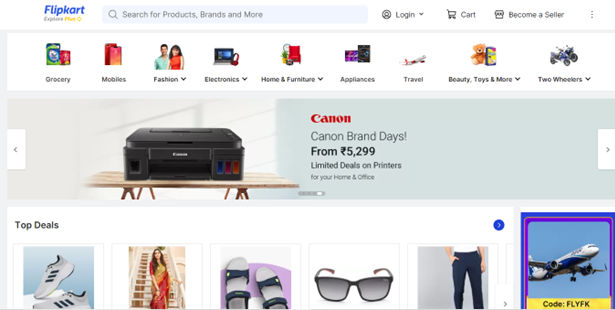Image showing a Flipkart web page.